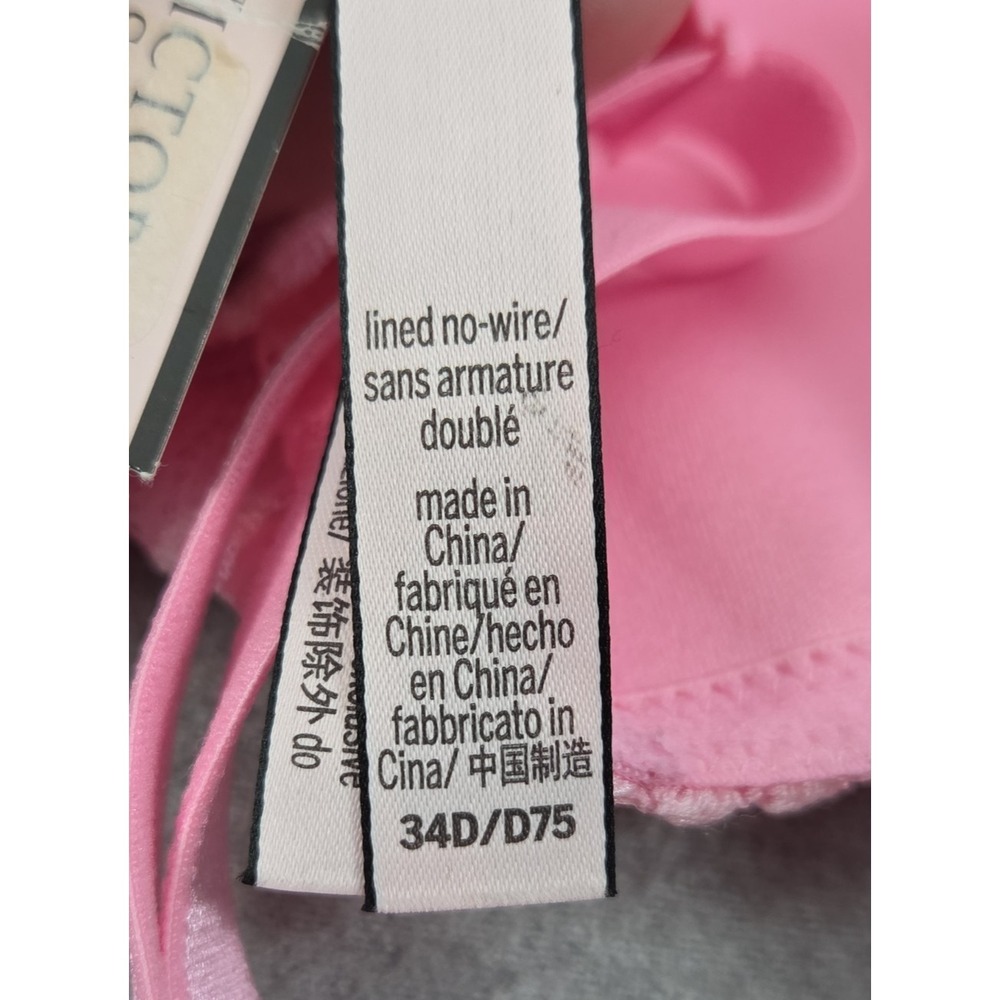 Victorias Secret Lined No Wire Wireless Bra 34D Pink All Over Lace Logo NEW - Picture 7 of 7